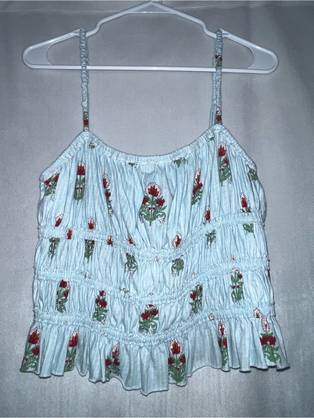 NWT We The Free Large Light Blue Floral Smocked Crop Top PTP 17-21”